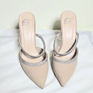 Dream Pairs Beige Women's Open Back Heels With Sparkle Detail